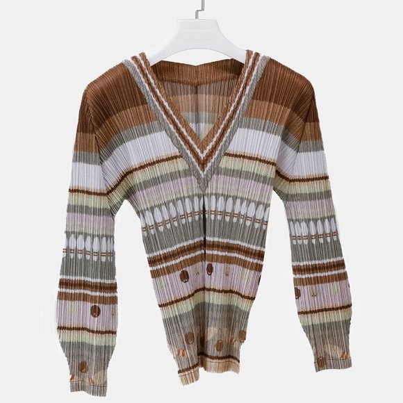 Issey Miyake Pleats Please V-Neck Bowling Sweater - Picture 1 of 9